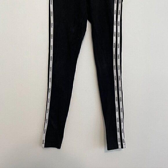 PINK VS VICTORIA'S SECRET Black White Double Side Stripe Tape Spellout Leggings - Picture 3 of 11